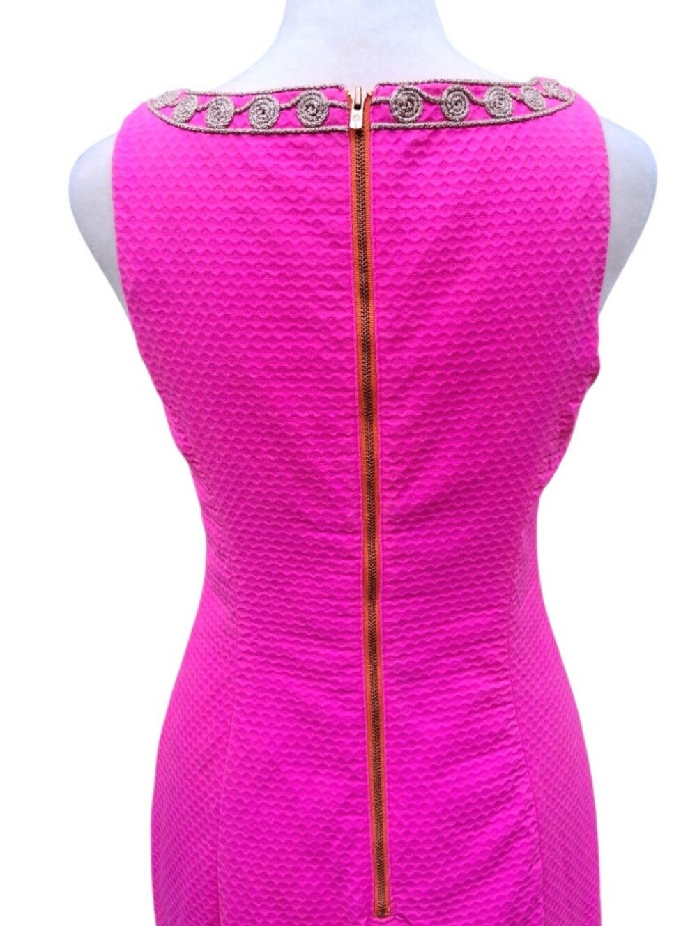 Lilly Pulitzer Gabby Shift Dress Pop Pink Metallic Gold Embroidery Size 0 - Picture 10 of 15